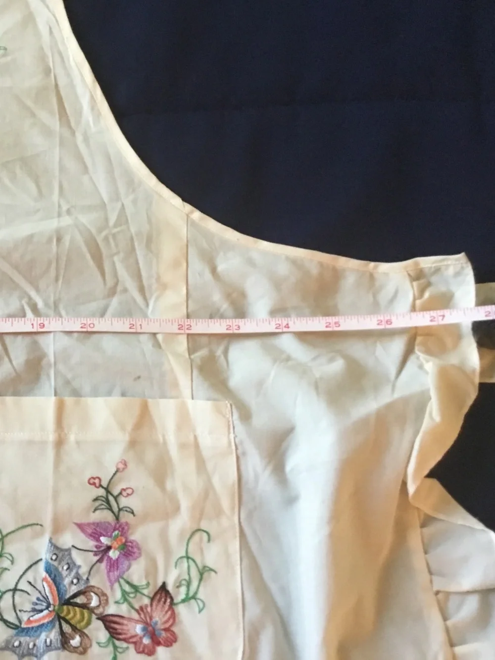 Vintage Chinese embroidered  pinafore cotton apron bone with multi color floral
